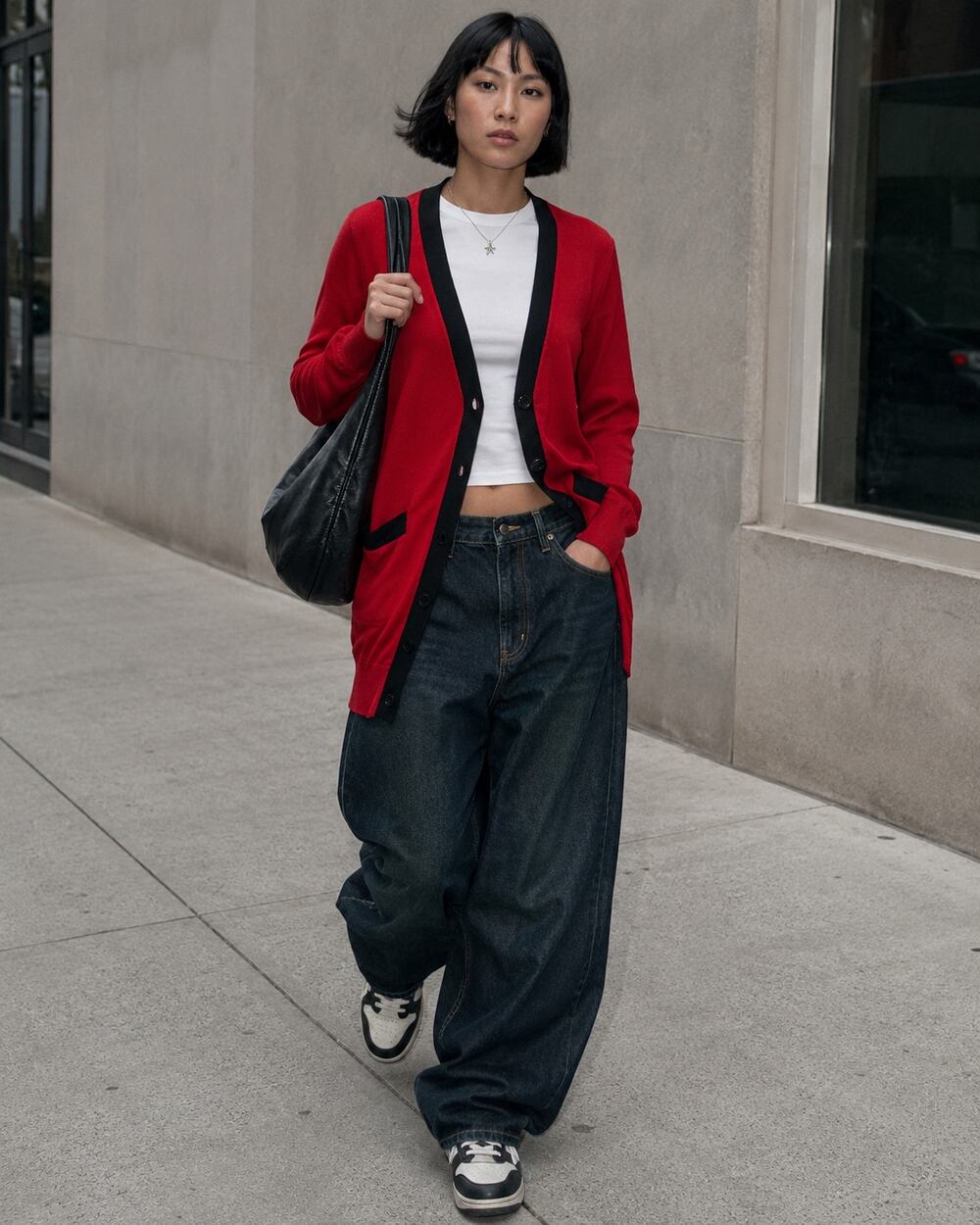 Debbie Morgan Red & Black Longline Cardigan Sweater